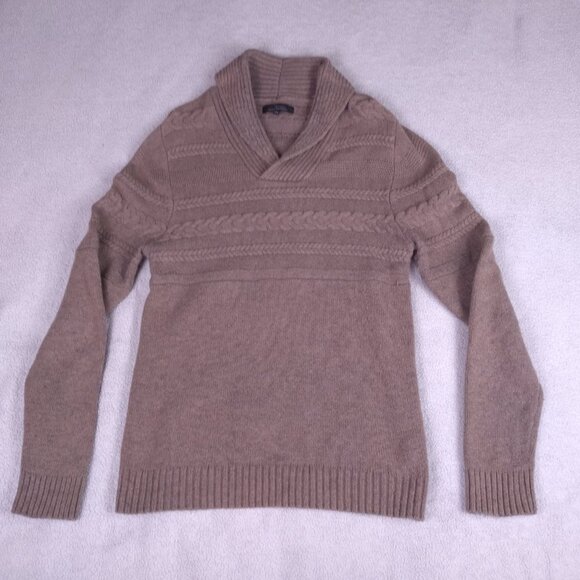 Marc Anthony Men’s Shawl Collar Sweater Medium Tan Cable Knit Pullover - Picture 2 of 16